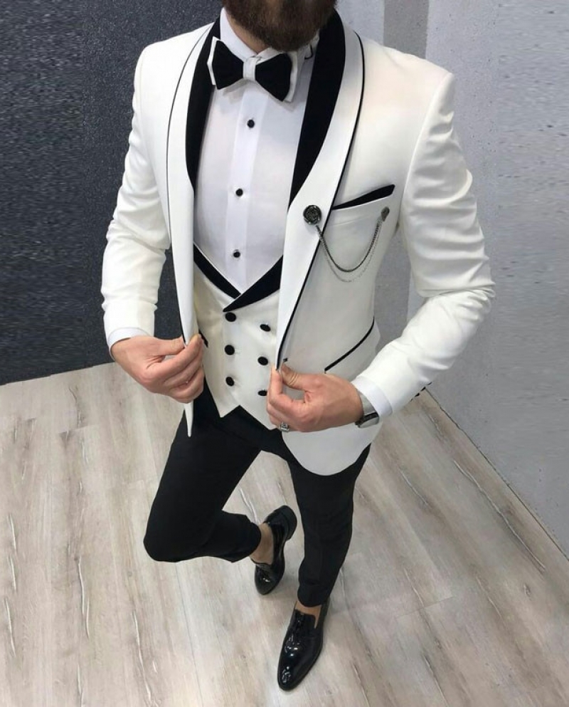 Latest Coat Pant Designs White Mens Classic Suits For Wedding Handsome  Groom Tuxedo Slim Fit Terno Masculino Prom Party size L Color Navy blue