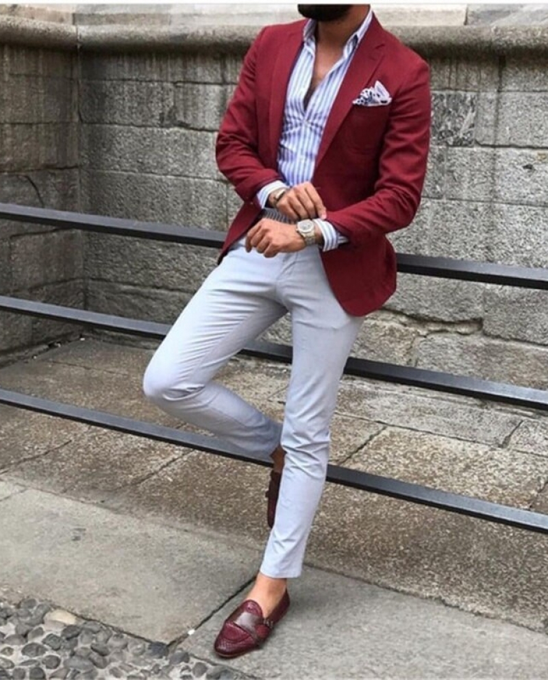 Red suit sale jacket outfit