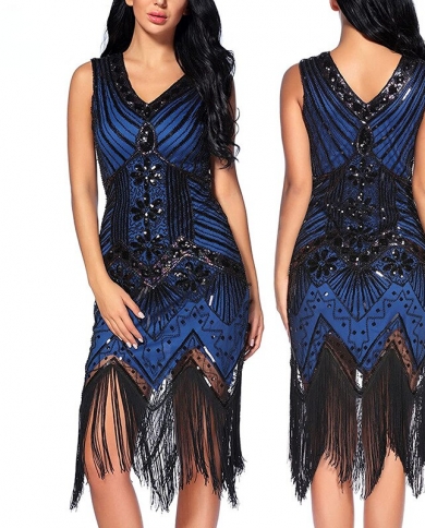 V Neck Sequin Evening Dress Slim Fit 