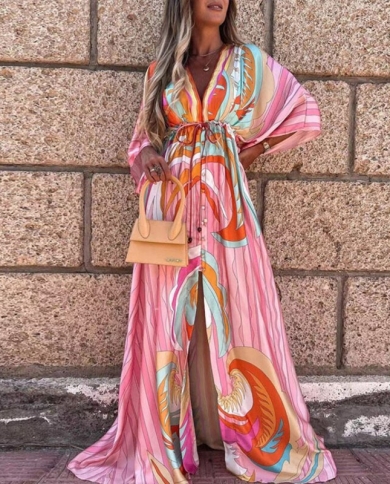 Floral Short Sleeve Loose Maxi Dress Woman Robe Lace Up Slit Beach Dress Ladies Chic Vestido Verano Mujer Summer Femini size XL Color Dark Blue Floral Short Sleeve Loose Maxi Dress Woman Robe Lace Up Slit Beach Dress Ladies Chic Vestido Verano Mujer Summer Femini size XL Color Dark Blue