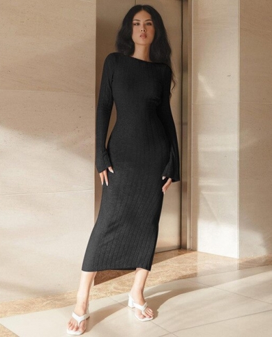 Sleeve Bodycon Midi Dress Women 