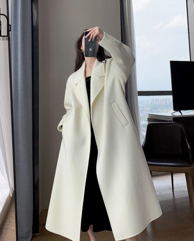 JDEFEG Long Coat For Women Wool Women's 2021 Autumn and Winter Coat Solid  Long Sleeve Woolen Coats with Stand-Up Collar Elegant Coat Knee Length  Dress