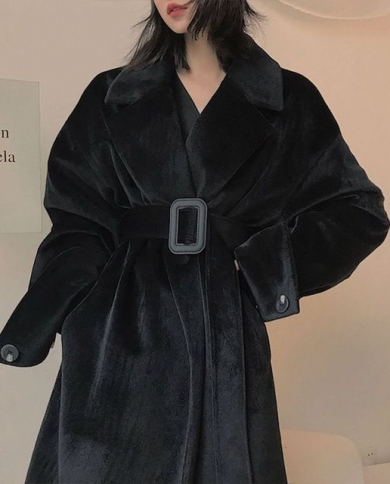 Faux Fur Coat Vintage Women Belt 