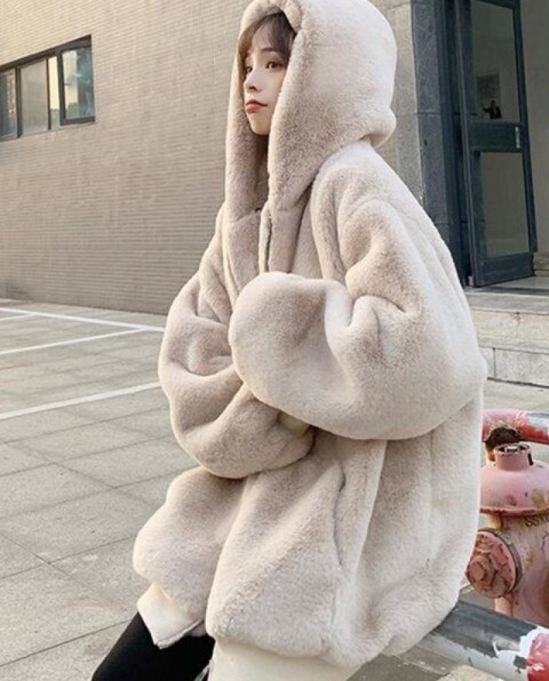 Hooded faux-fur coat - Women