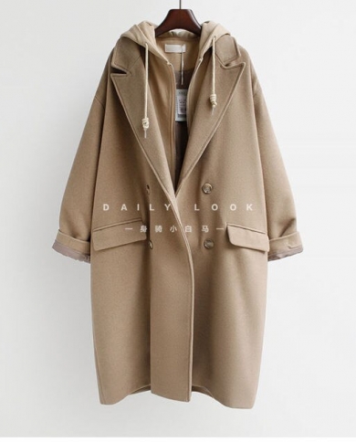 Fashion Patchwork Hooded Wool Coats 