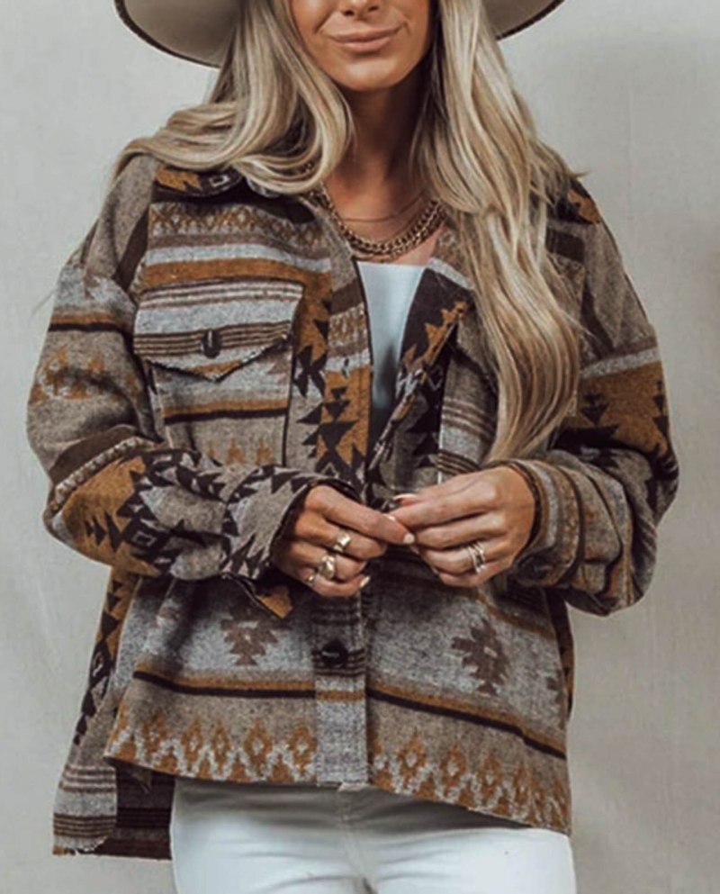 Aztec Shacket Long Sleeve Jackets For 