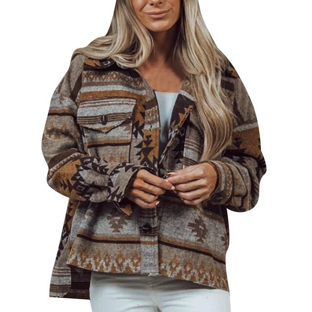 Aztec Shacket Long Sleeve Jackets For 