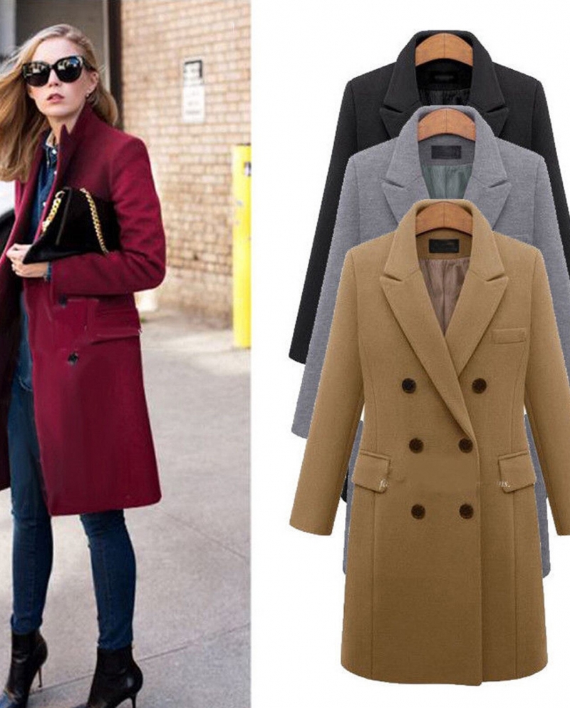Women's Faux Wool Coat Long Trench Coats Ladies Slim Jackets Long