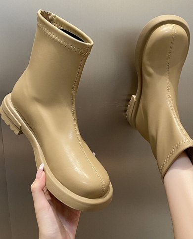  botas femininas נשים מגפיים קצרים אישה עבה סוליה שטוחה עקבים מגפונים קרסול מגפונים רוכסן אופנה נעלי נשים zapatos de