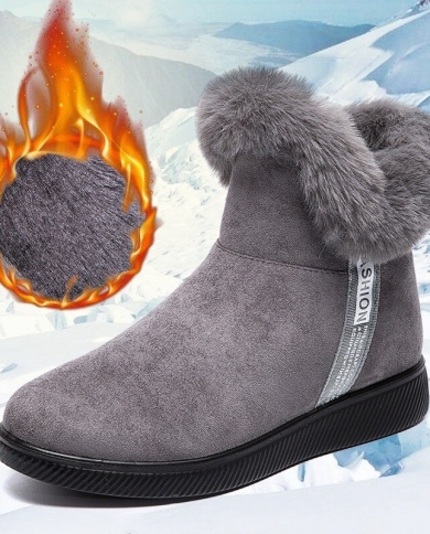 Women's Ankle Winter Boots - Faux Fur Lined Slip-On Flat Shoes, Warm & Cozy 4 thumbnail image