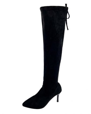 Lady Over The Knee Boots Thin High Heels Autumn Pointed Suede Shoes Woman  Comfortable Slim Stretch Botas Mujer Color Black Shoe Size 40