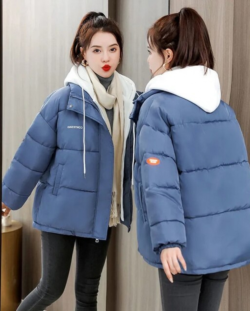 2023 New Winter Jacket Short Parka Women Jacket Hooded Loose Coats Female  Cotton Pdded Parkas Warm Thick Snow Wear Outwe size XL Color Blue