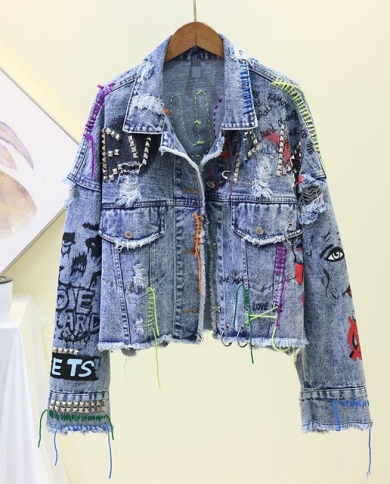 Denim Jacket Spring Autumn Graffiti 