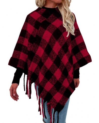 Plaid Pullover Women Knitting Poncho 