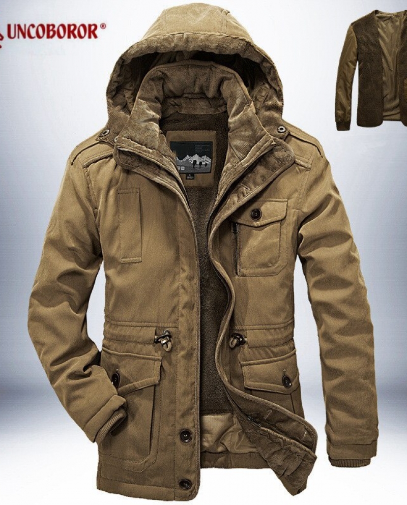 Winter Jacket Men Parkas Wool Military Thicken Fleece Cottonpadded
