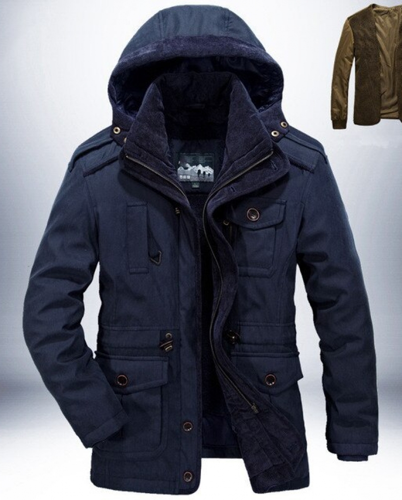 Winter Jacket Men Parkas Wool Military Thicken Fleece Cottonpadded