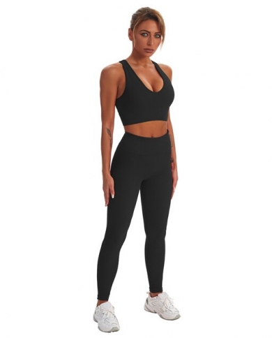 Womens Seamless 2pcs Yoga Set Yoga Suit Crop Top+Leggings Pants Sport Gym  Outfit