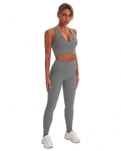 2pcs Seamless Yoga Set Workout Outfits Sports Suits High Waist Yoga