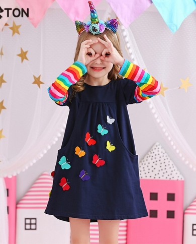 DXTON Spring Children Unicorn Dress For Girls Kids Clothes Sequin Cotton  Girls Dress Rainbow Long Sleeve Casual Kids Dress 3-12Y
