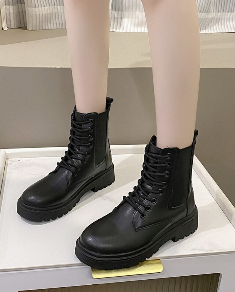 Black Lace-up Boots for Women