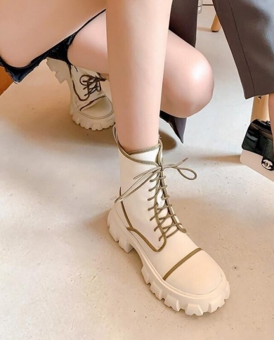 2023 Autumn Winter Women Ankle Boots Platform Square High Heel Ladies Short  Boots Pu Leather Round