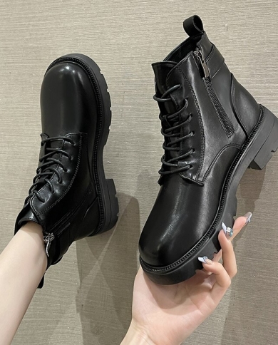 Black Platform Combat Ankle Boots 