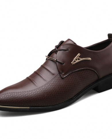 Men Leather Dress Shoes Business Man Formal Casual Shoes Office Work Flat  Loafers Footwear For Mens Oxford Pointed Weddi Color Brown Shoe Size 48