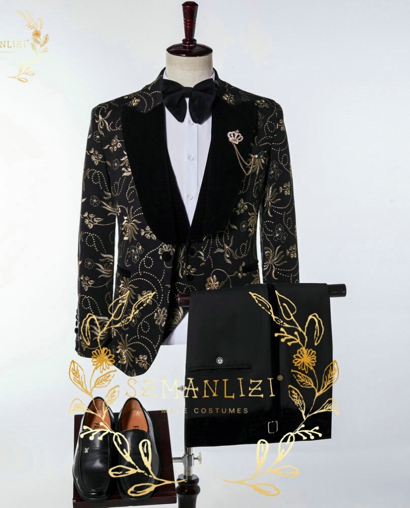 slim fit dress slacks Men's Exclusive Black Golden Work Bandhgala Suit – Luxury Formal Wear – Kph  Outfits
