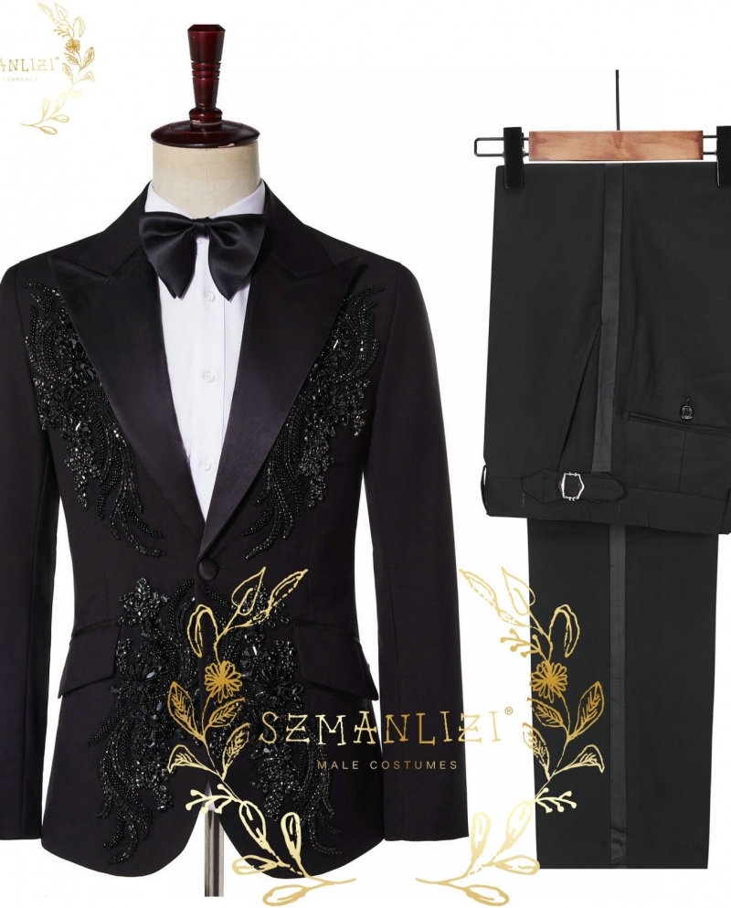 Coat Pant Design Latest 2023 Black Crystal Beads Fashion Formal ...