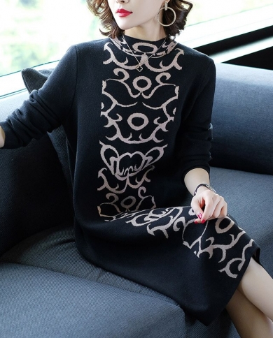 zuoman נשים סוודר שמלת וינטג אופנה o צווארון ארוך שמלת סריגה נקבה s m l xl xxl 3xl באיכות גבוההpullove