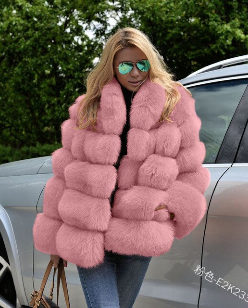 pink cropped fur coat