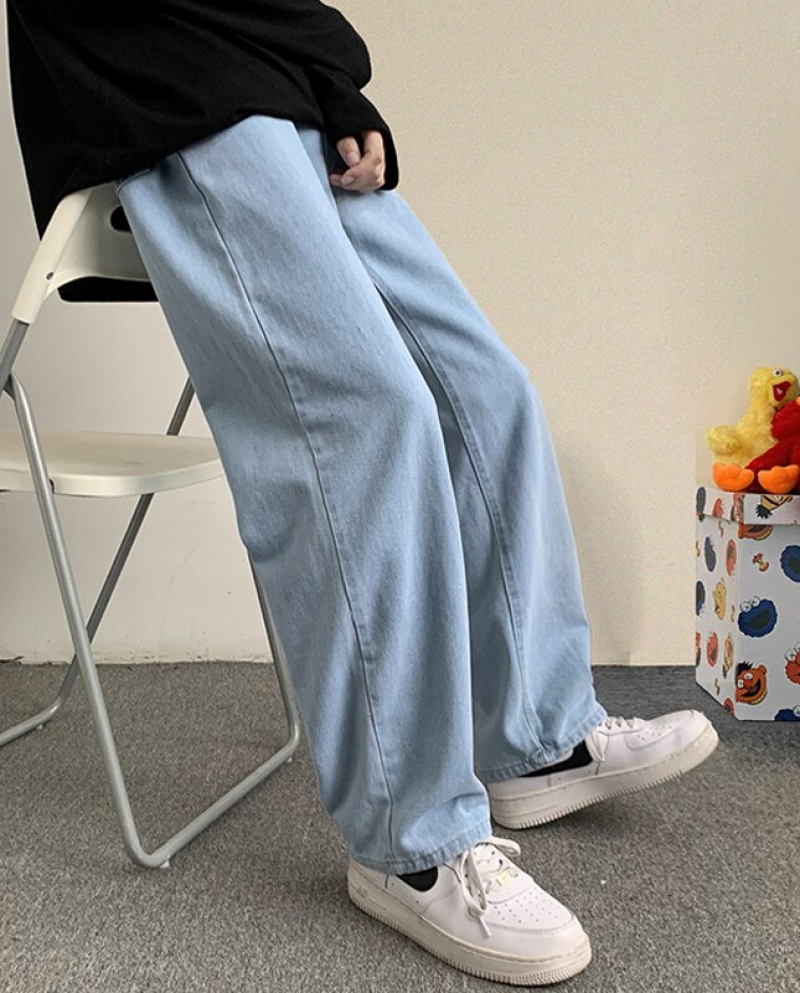 Fashion Men Wide Leg Jeans Autumn Streetwear Straight Baggy Denim Pants  Trousers