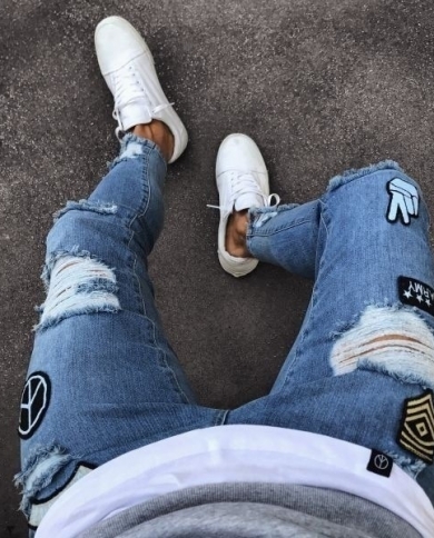 Fashion Brand Skinny Trousers Hem Zip Jeans Ripped Biker Pants