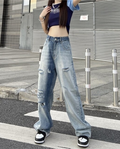 2023 Spring Fashion Y2k Casual Streetwear Blue Women Jeans High