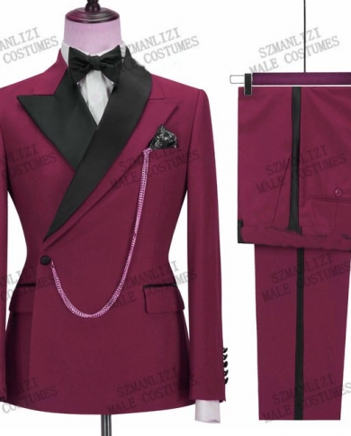 Black Double Breasted Slim Fit Men Suits Wedding Tuxedo Costume