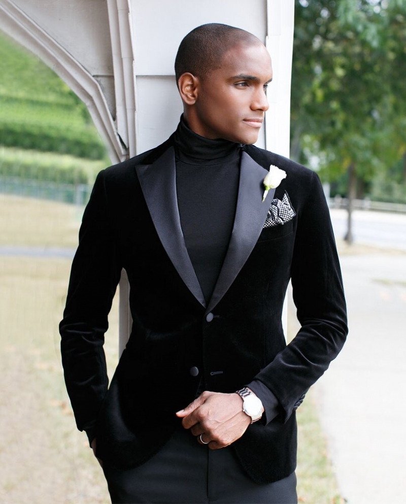 2023 Latest Coat Pant Designs Black Velvet Prom Men Suit Slim Fit ...