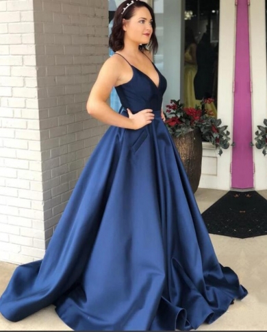 Navy blue prom sale dress with pockets