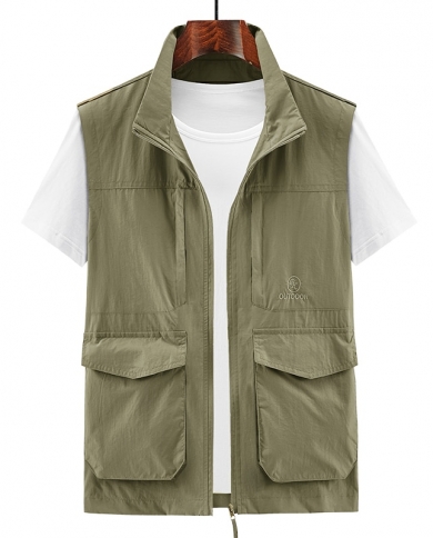 Summer Thin Outdoor Quickdrying Sleeveless Jacket Photography Fishing  Multipocket Casual Men Vest Army Green Khkai Workw size 5xl Color Khaki