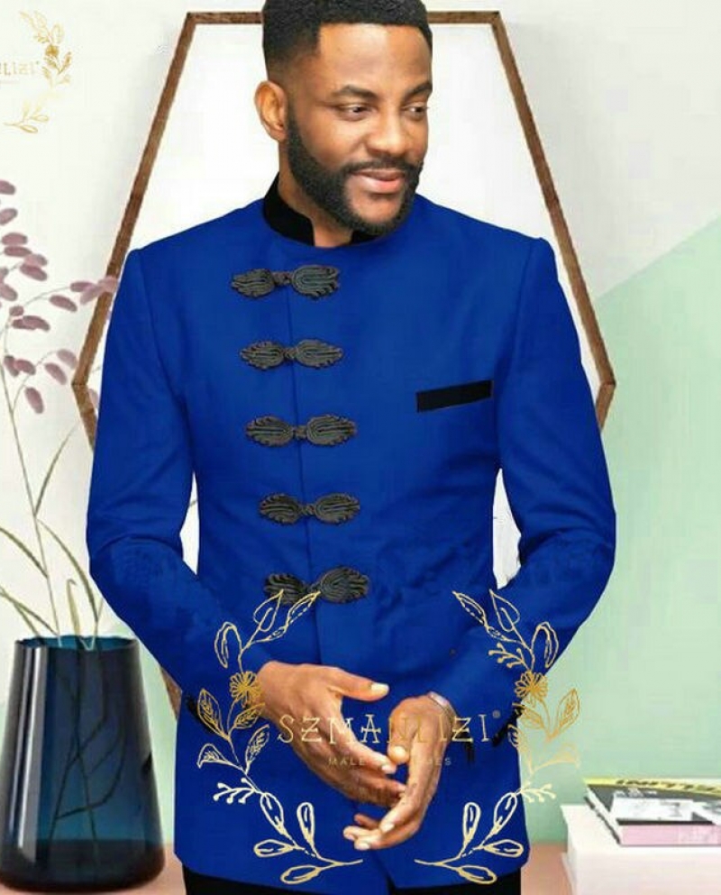 Latest Coat Pant Design African Royal Blue Male Wedding Smoking ...