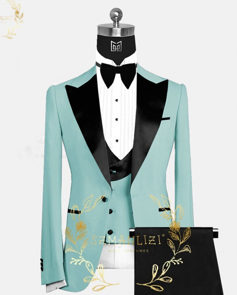 3 Piece Mint Green Men Slim Fit Suit Party Prom Groom Tuxedo Wedding Suit  Custom