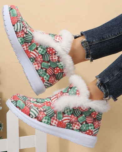 2022 New In Christmas Candy Flat Bottomed Ladies Snow Boots Plush Casual  Womens Shoes Zapatos De Mujer Ankle Boots For