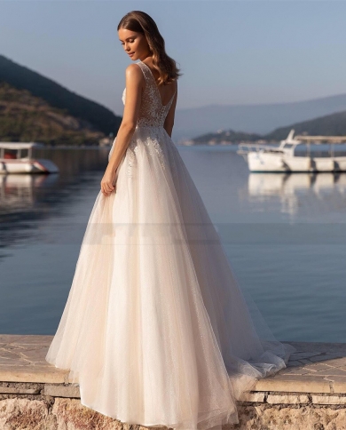 Beach Wedding Dresses Lace Beads V Neck Sparky Boho Bridal Dress 2023 Robe  De Mariage V Custom Made Civil Robe De Marie Color champagne US Size 14W