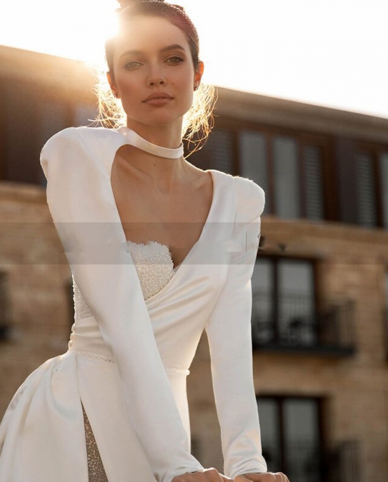 Beach Wedding Dresses One Shoulder Sequins High Split Mermaid Bride Dress  Sweetheart Fashion Wedding Gowns Custom Made Color White US Size 2
