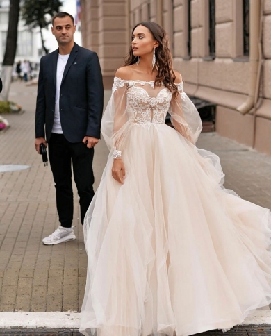 Tulle & Lace Off the Shoulder Appliques Princess Wedding Gown