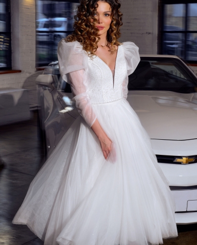 Pure Love White Satin Deep V Wedding Dress With Deep V Neck And Appliques A  Line Short Sleeves For Party And Bridal Wear T230502 From Mengyang04,  $53.63