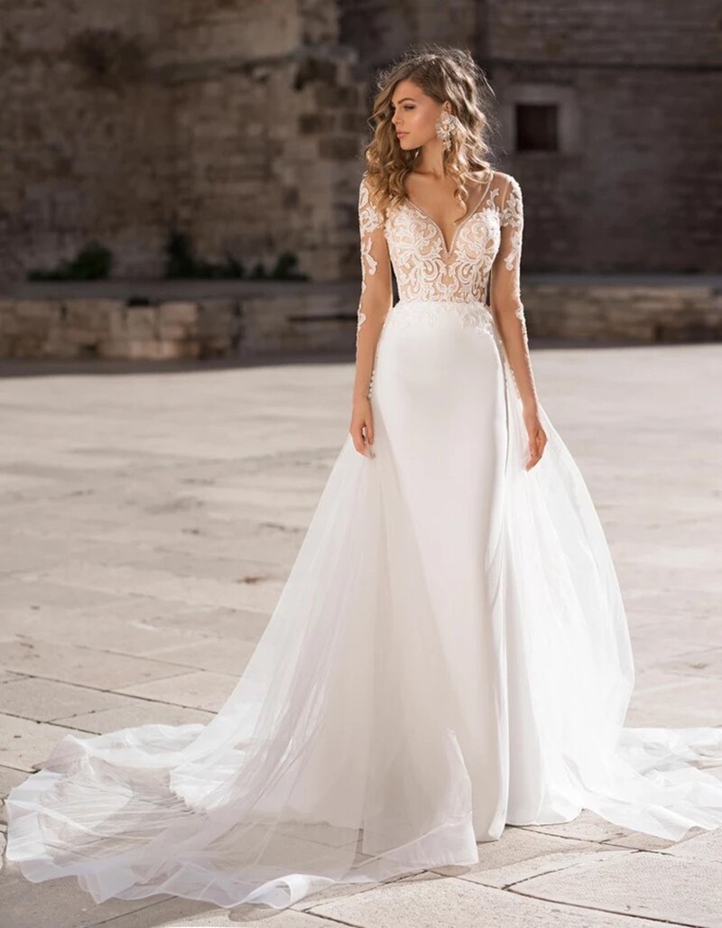 V Neck Bridal Gown Open Princess Robe 