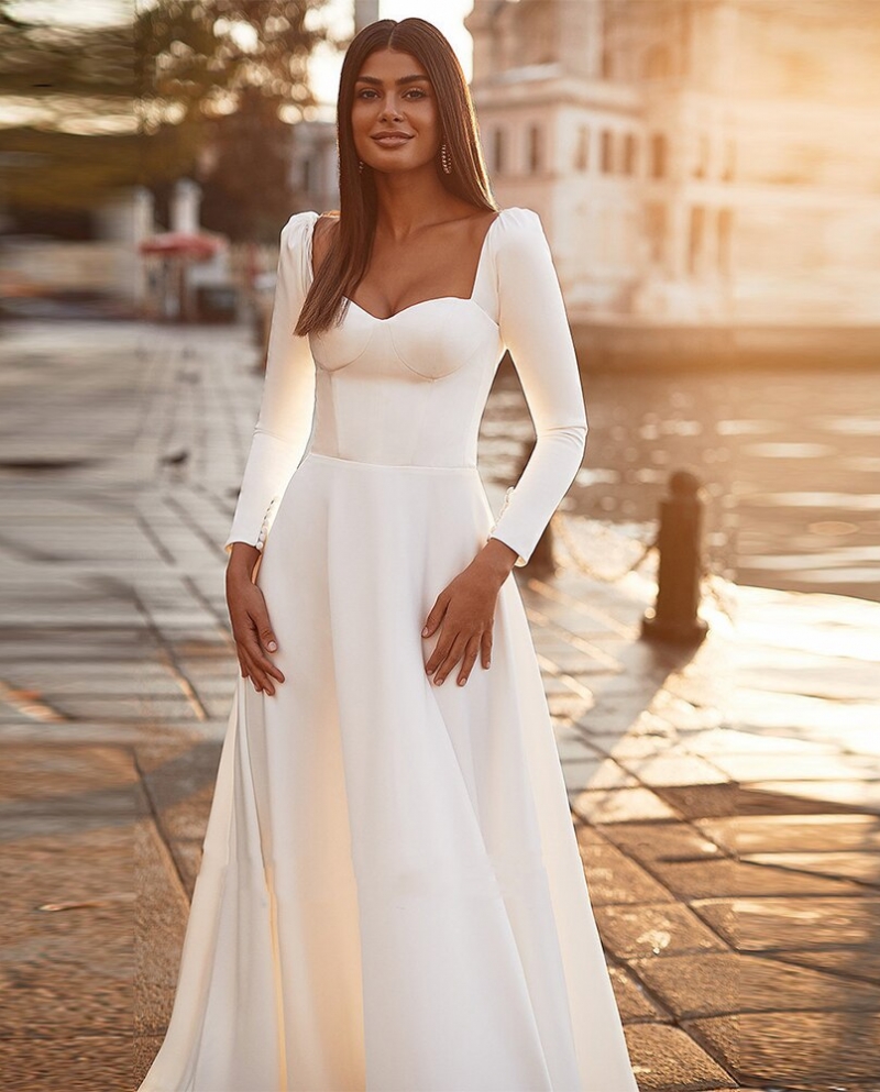 Long satin 2024 wedding dress