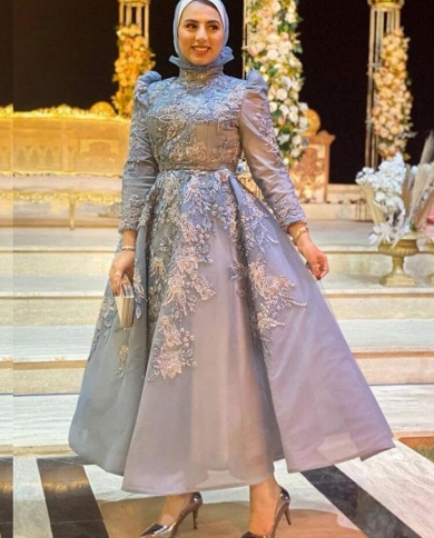 2023 Elegant Prom Dresses Long Sleeves High Neck Hand Beaded With Lace  Appliques Occasion Ball Gown Evening Dress Robe D Color Pink US Size 8