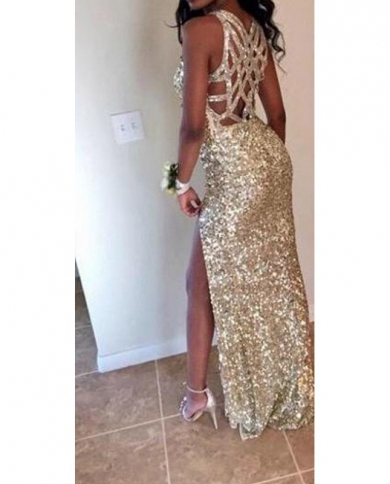 Women's Mermaid Sequin Prom Dresses for Teens 2023 Spaghetti Strap