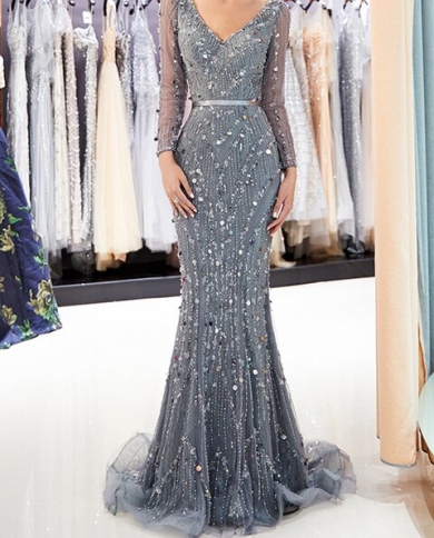 2022 Mermaid Prom Dress Long Sleeves 